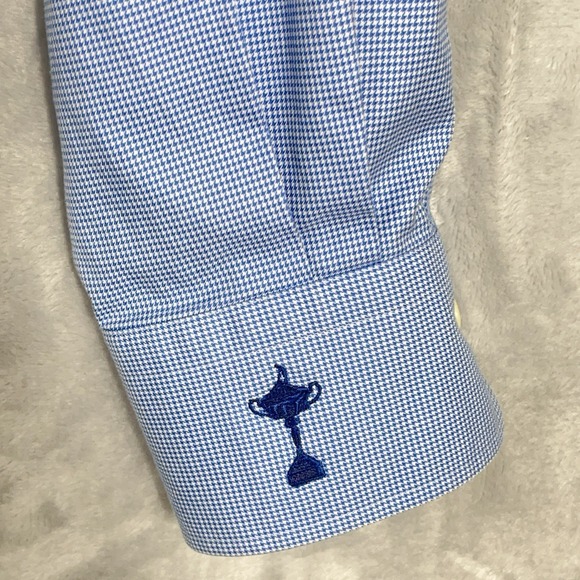 Peter Millar Mens L Nanoluxe Blue White Long Sleeve‎ Button Up Shirt Golf Preppy - Picture 5 of 8